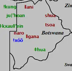 Taa ( ook wel !Xòö ) bedreigde (blauwe) taal in Botswana en Namibië