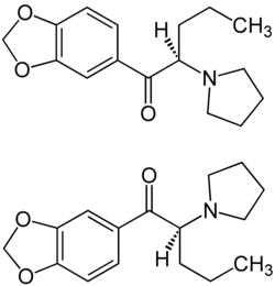 Structuurformule van beide enantiomeren van methyleendioxypyrovaleron