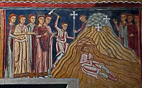 Rechterwand van de Silvesterkapel: Helena ontdekt het Ware Kruis.