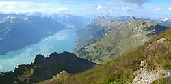 Uitzicht op het meer vanuit het noordoosten, vanaf de Brienzer Rothorn richting Interlaken