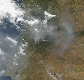 Satellietbeeld van branden in Midden-Portugal, 18 juni 2017