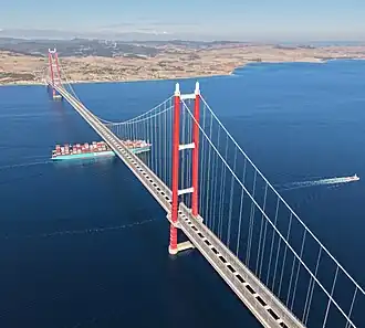 Çanakkale 1915-brug over de Dardanellen is de verbinding tussen de districten Gelibolu en Lapseki