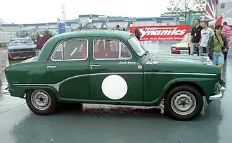 De Austin A105 waarmee Jack Sears in 1958 het British Saloon Car Championship won.