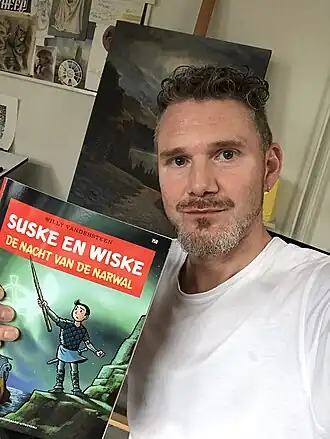 Thijs Wessels met het Suske en Wiske-album De nacht van de Narwal (2024)