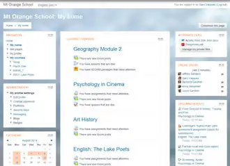Screenshot van een de startpagina van een student op de Mount Orange demo site moodle.org/demo