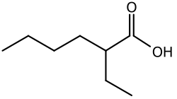 Structuurformule van 2-ethylhexaanzuur