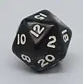 regelmatig twintigvlak als 20-zijdige dobbelsteen, veel gebruikt in d20 System-rollenspellen