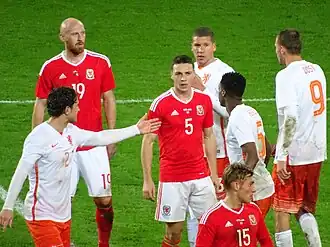 Williams (nr. 15) met Wales tegen Nederland