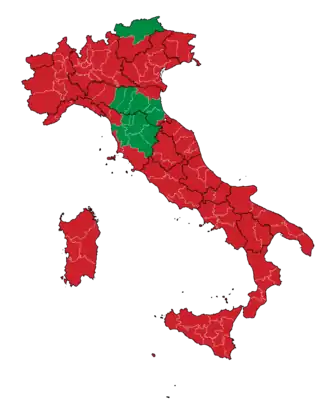 Uitslag per regio:Rood = meerderheid tegenstandersGroen = meerderheid voorstanders