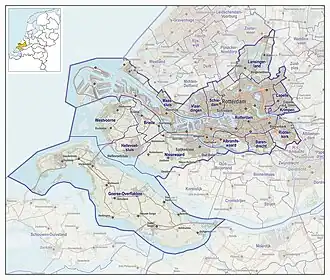 Veiligheidsregio Rotterdam-Rijnmond, impressie van het landschap en indeling van gemeenten (2017)