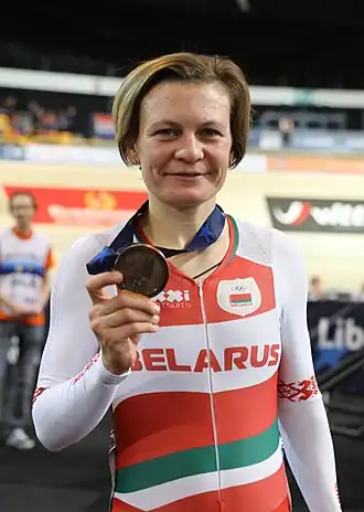 Sjarakova op het EK baanwielrennen in 2019.