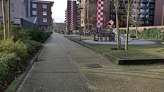 Overzicht over Esplanade de Meer; de donkere lijnen zijn cirkels vanaf de Middenstip (januari 2020)