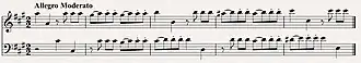 Maat 13 tot en met 17 van het eerste deel: Allegro Moderato.