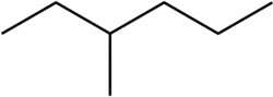 Structuurformule van 3-methylhexaan
