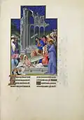 Gebroeders Van Limburg, ca. 1410, opwekking van Lazarus uit de Très Riches Heures, f171r