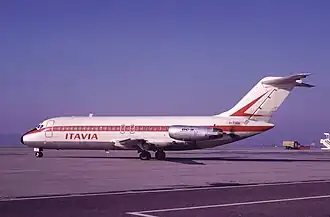 Het betrokken toestel in Bazel, Zwitserland, in 1972