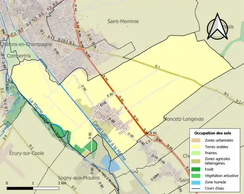 Kaart van de gemeente met de belangrijkste infrastructuur, bodemgebruik en omliggende gemeenten