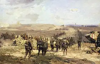 8 august 1918 door Will Longstaff. Duitse krijgsgevangenen worden naar Amiens weggeleid.