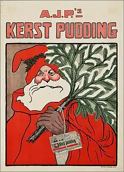 Affice voor A.J.P.'s Kerstpudding uit het begin van de 20e eeuw