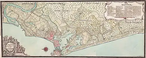 Fort en Pettah met stadsuitbreiding en omliggende 'tuinen en zaaivelden', eind 18de eeuw