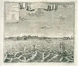 Het fort rond 1735 gezien vanaf de rede