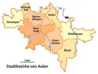 Situering Unterkochen in de gemeente Aalen