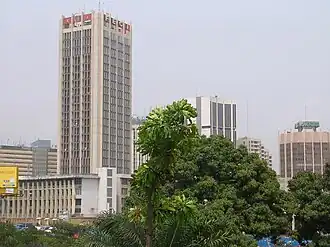 Het stadscentrum van de Ivoriaanse kuststad Abidjan.