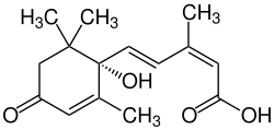 Structuurformule van (S)-(–)-cis,trans-abscisinezuur