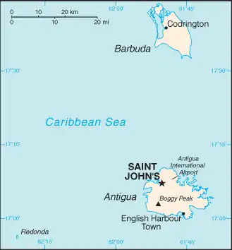 Kaart van Antigua en Barbuda