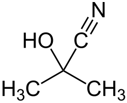 Structuurformule van acetoncyanohydrine
