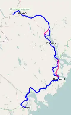 Spoorlijn Sundsvall - Långsele op de kaart