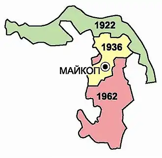 Territoriale veranderingen in de Adygese  Autonome Oblast in de periode 1936-196