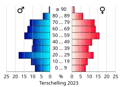 Bevolkingspiramide van de gemeente Terschelling