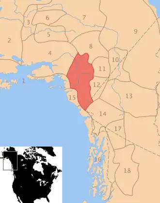 Oorspronkelijk territorium van de Ahtna (in rood)