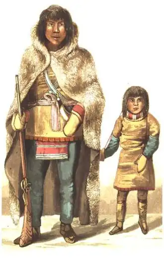Yellowknife hoofd Akaitcho en zijn enige zoon, door Robert Hood, 1821
