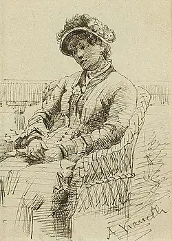 Woman in a wicker chair