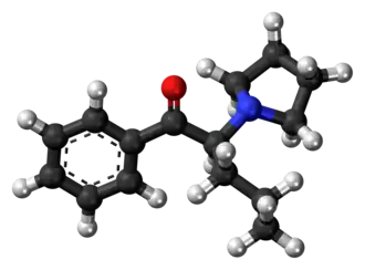 Bal-en-stokmodel van het α-PVP-molecuul.