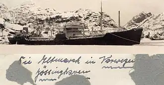 De Altmark in Jøssingfjord, Noorwegen, februari 1940