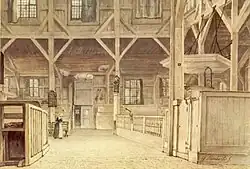 Het oorspronkelijke eenvoudige interieur, getekend door G. Lamberts (1776-1850) (bron: bMA)