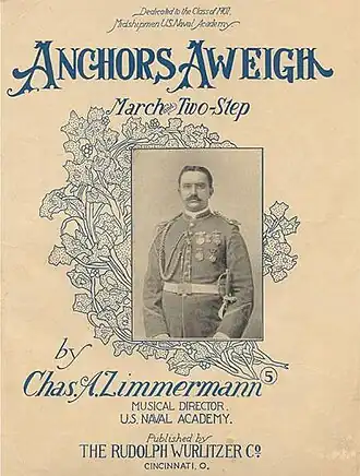 Titelpagina van de mars Anchors Aweigh, componist Charles A. Zimmermann