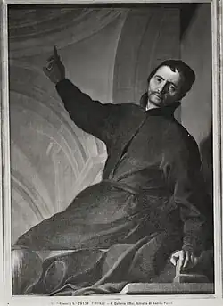 Ets voor oude Uffizi-catalogus naar het volledige portret, met onderaan Pozzo's geschriften