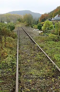 Het buiten gebruik gestelde deel van spoorlijn 154, even voorbij de aftakking "Y Neffe" in de richting van Givet.