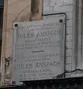 Gedenkplaat aan het geboortehuis van Anspach(Rue de l'Ecuyer/Schildknaapstraat).