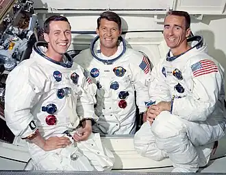 Bemanning Apollo 7 (v.l.n.r. Donn Eisele, Wally Schirra en Walter Cunningham)