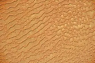 Rub al-Khali, Saudi-Arabië:Sterduinen in de rechterhelft van de afbeelding