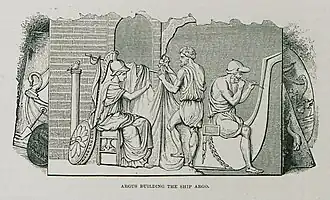 Argus bouwt de Argo, met hulp van Athena. Illustratie van Christopher Wordsworth, 1882