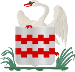 Boven en onder gekanteelde dwarsbalken in het wapen van Arkel