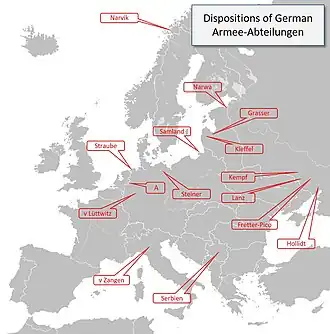 Gebieden waar de Armee-Abteilungen in actie kwamen