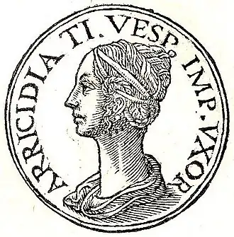 Muntstuk met een afbeelding van Arrecina Tertulla uit 1553 (uit de Promptuarii Iconum Insigniorum)