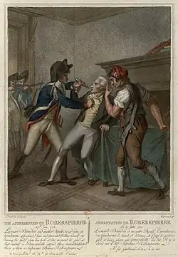 De arrestatie van Robespierre, die een pistool voor zijn mond houdt(1796), Giacomo Aliprandi, BnF